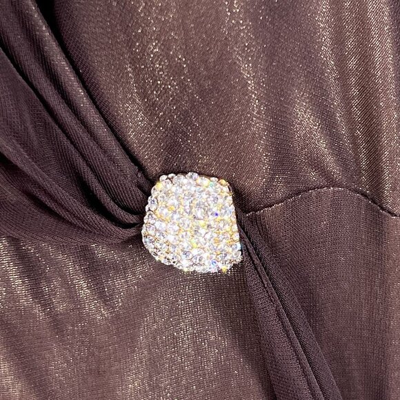 Cache Womens 8 Halter Backless Brown Gold Shimmer Evening Gown Rhinestone Accent - Picture 7 of 16